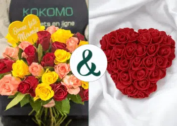 Bouquet Tutti Frutti et cœur de roses rouges