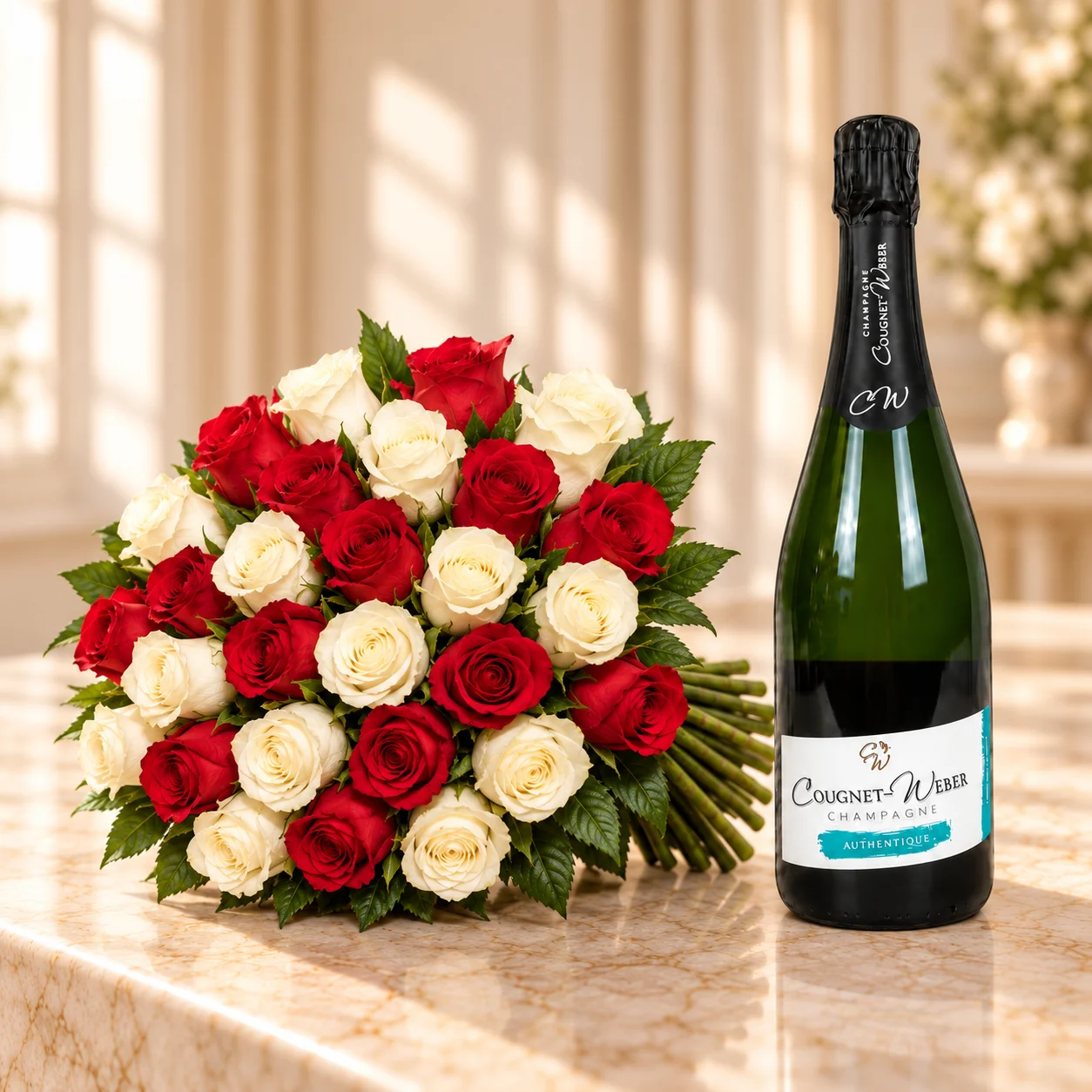 Pack Love Me et Champagne — deuxième vue avec champagne Cougnet-Weber Authentique