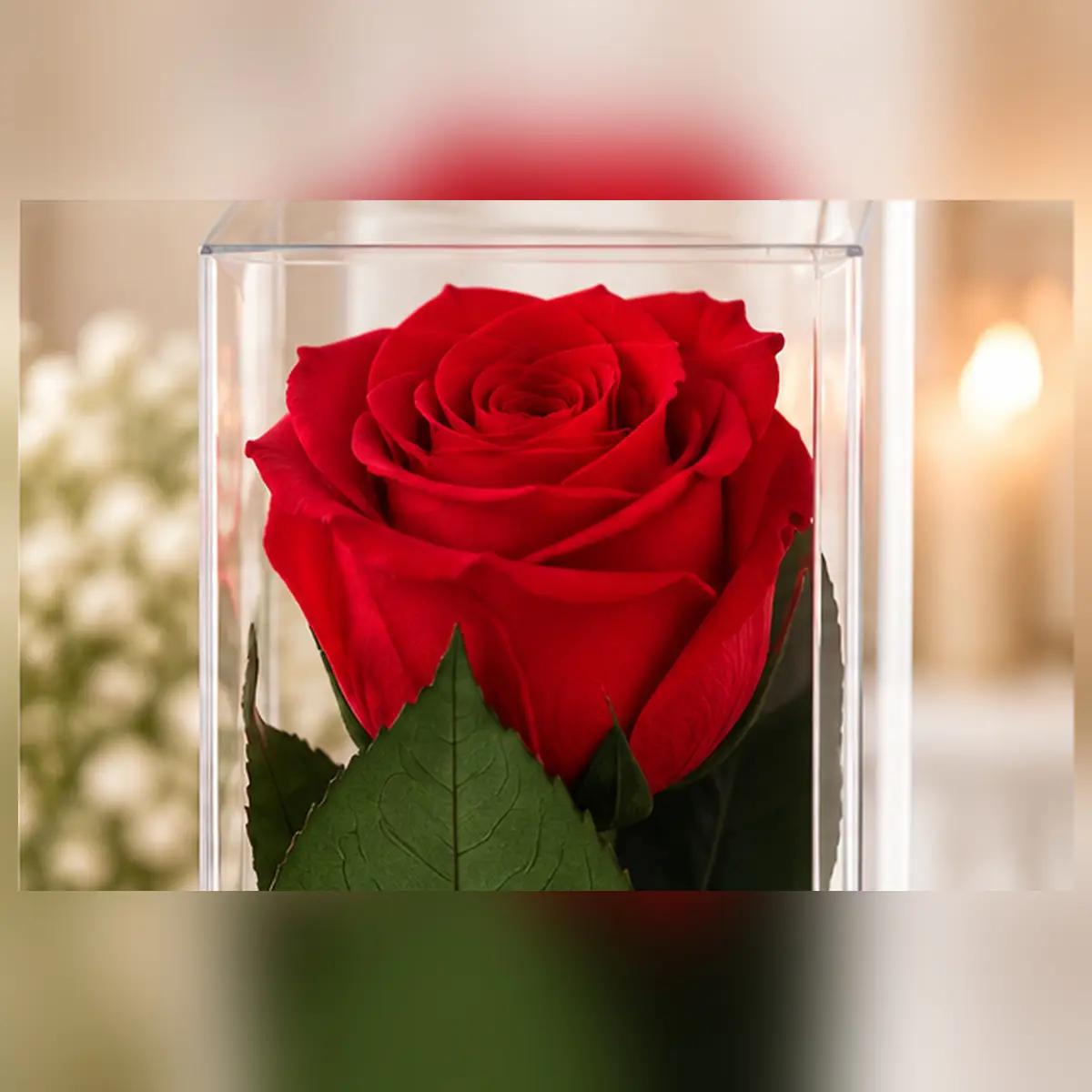 Rose rouge stabilisée 60 cm - gros plan