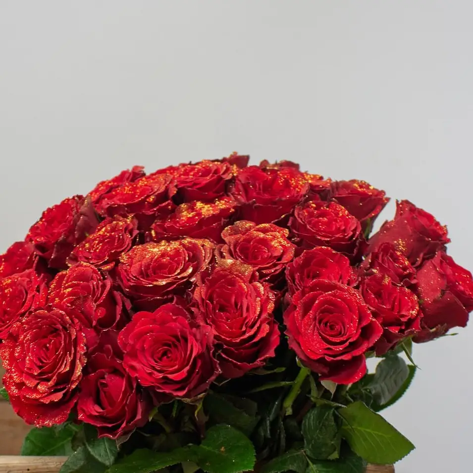 Roses rouges pailletées – vue de détail